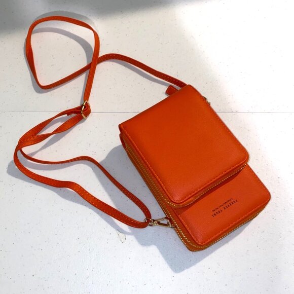 Small Crossbody Purse Cell Phone Bag Orange Purse Handbag Credit Card Slots - Picture 2 of 15